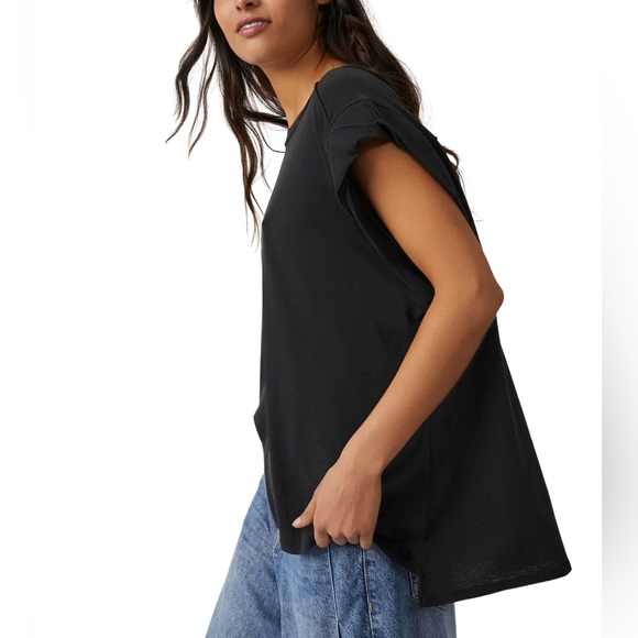 NEW! We The FREE PEOPLE Naomi Tee Short Sleeve SMALL Boxy Shirt WASHED BLACK - Picture 4 of 11
